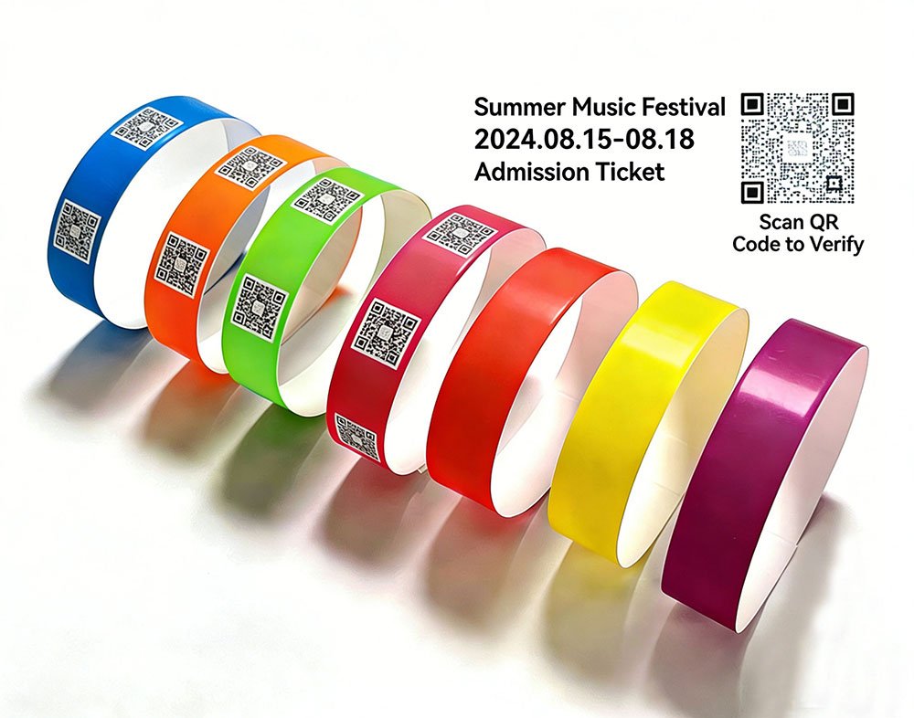 Gelang tangan Tyvek dengan kod bar dan kod QR